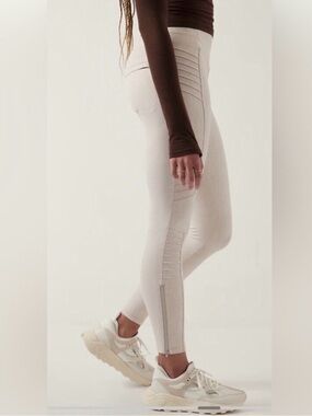 Athleta Delancey Women's Textured Moto Tight Leggings Braiden Cream Size S